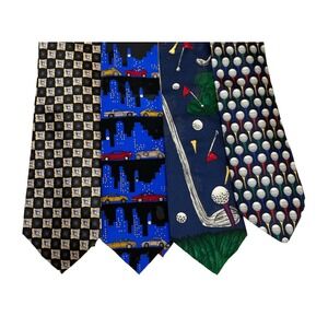 Lot of 4 Vintage High End 100% Silk Men's City Classic Golf Tie 3 NWT USA‎ Made
